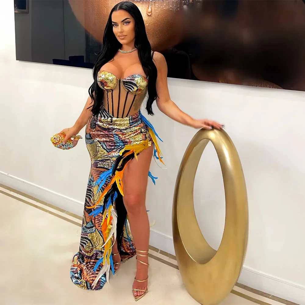 Fashion Sequin Feather Slit Dress Sexy Club Party Bodycon Evening Dresses 2023 Women Winter Fall Clothes Elegant Luxury Dresses
Fashion Sequin Feather Slit Dress Sexy Club Party Bodycon Evening Dresses 2023 Women Winter Fall Clothes Elegant Luxury Dresses