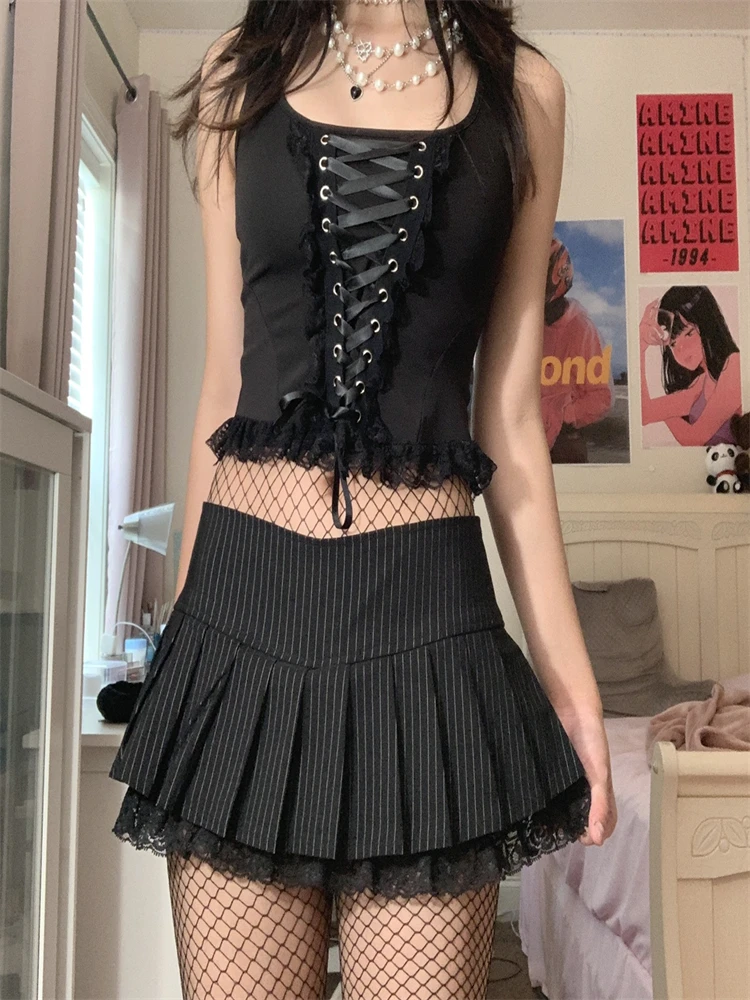 Women's Fashion Lace Patchwork Pleated Skirt Striped Print A-line Short Mini Skirt Summer Stylish Half Dress E-Girl Streetwear
Women's Fashion Lace Patchwork Pleated Skirt Striped Print A-line Short Mini Skirt Summer Stylish Half Dress E-Girl Streetwear