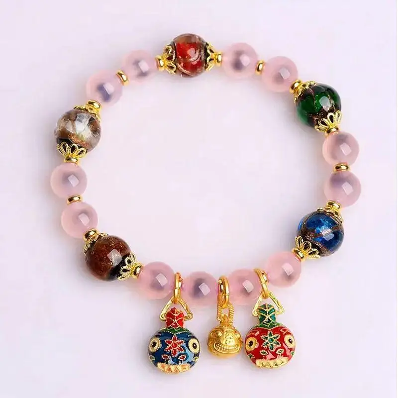 

Half Sugar Heart Bracelet White Porcelain Beads Swallow Gold Beast Running Ring HandString Duobao Five-color Glass Beads Jewelry