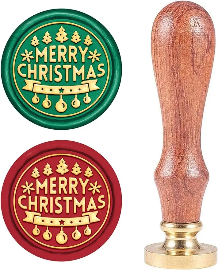 

1PC 25mm Merry Christmas Sealing Wax Stamp Christmas Tree Xmas Ball X'Mas EVE Wax Seal Stamp Brass Head with Wooden Handle