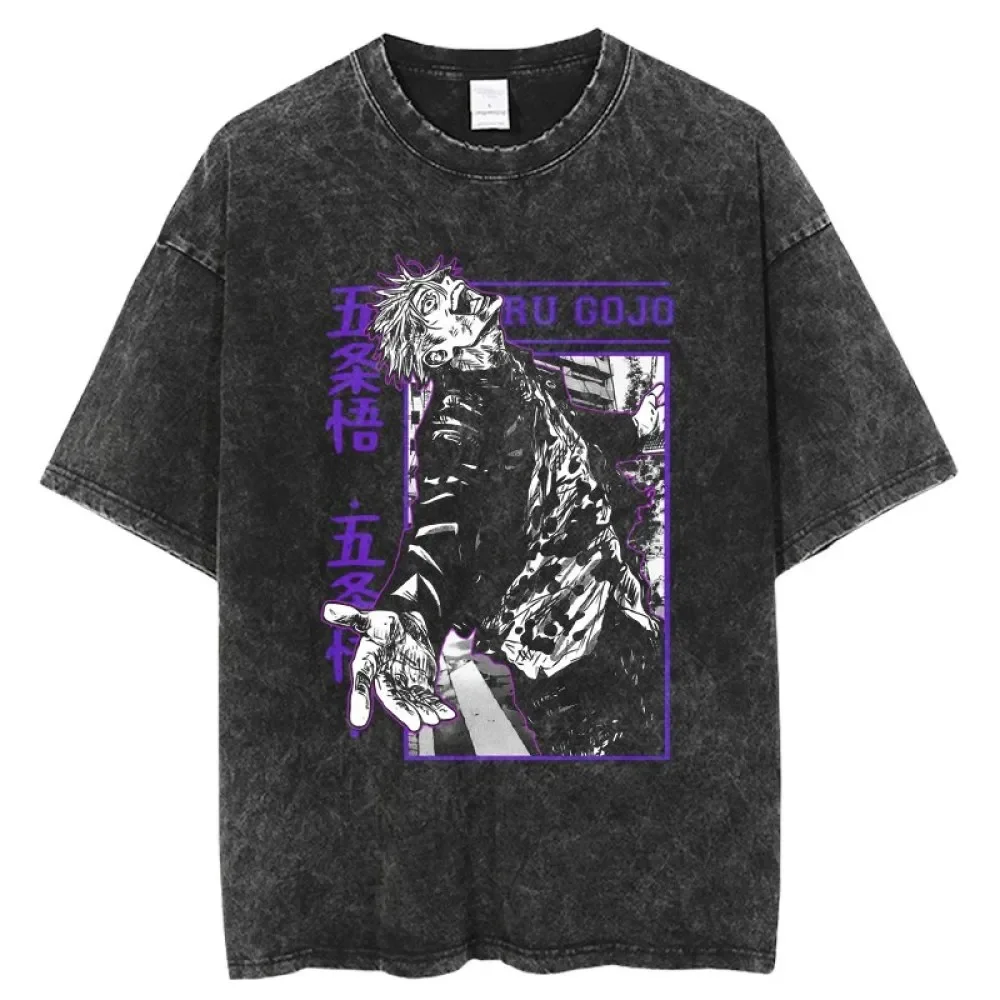 

Anime Jujutsu Kaisen T Shirts Vintage 100% Cotton Washed T-shirt For Men Women Gojo Satoru Hip Hop Streetwear Harajuku T Shirt