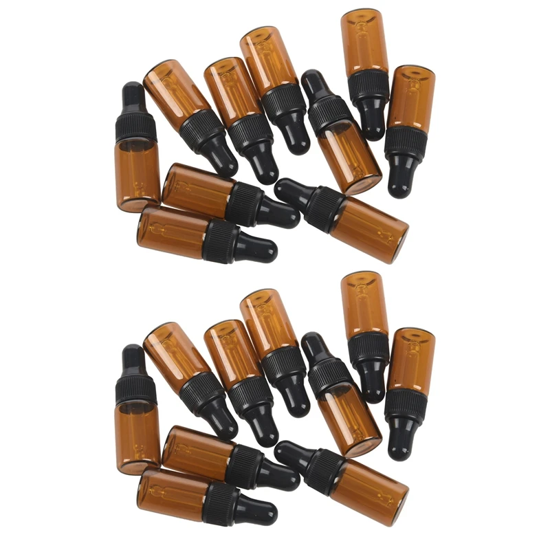 

20Pcs 3Ml Empty Brown Glass Dropper Bottles With Pipette For Essential Oil