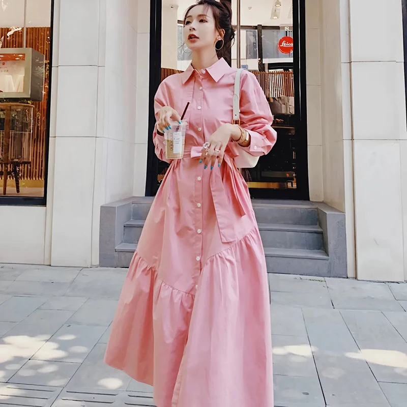 Pink Long-Sleeved Dress Women's Spring 2023New Korean Retro Chic Long Shirt Dresses Single-Breasted Solid Casual Vestidos Female
Pink Long-Sleeved Dress Women's Spring 2023New Korean Retro Chic Long Shirt Dresses Single-Breasted Solid Casual Vestidos Female