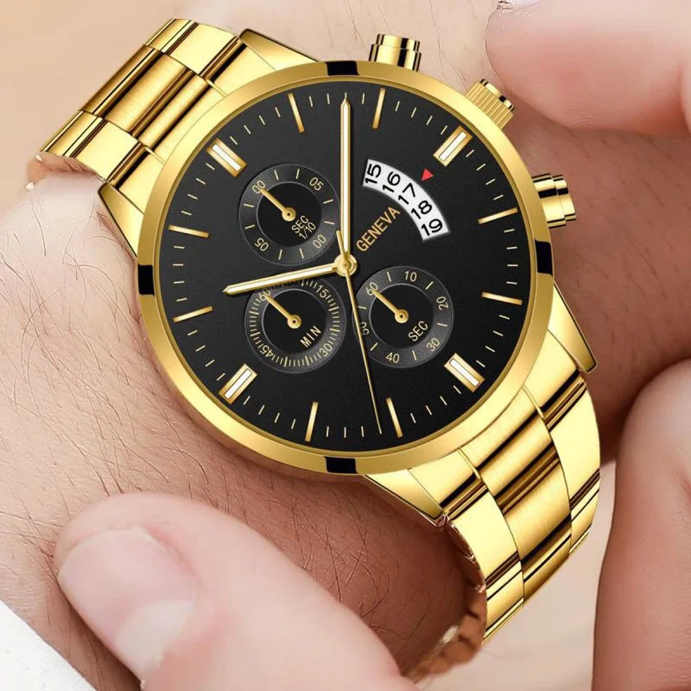 

Classic New Geneva Leisure Business Quartz Men Watch Fashion Three Eyes Military Stainless Steel Waterproof Gentleman Wristwatch