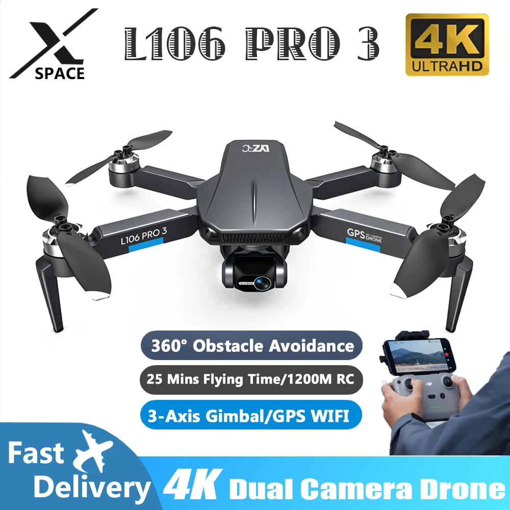 L106 Pro 3 Drone 4K Profesional 3-Axis Gimbal 4K HD Dual Camera 5G GPS Fllow Me Wifi Fpv Brushless Motor Dron RC Quadcopter Toys
L106 Pro 3 Drone 4K Profesional 3-Axis Gimbal 4K HD Dual Camera 5G GPS Fllow Me Wifi Fpv Brushless Motor Dron RC Quadcopter Toys