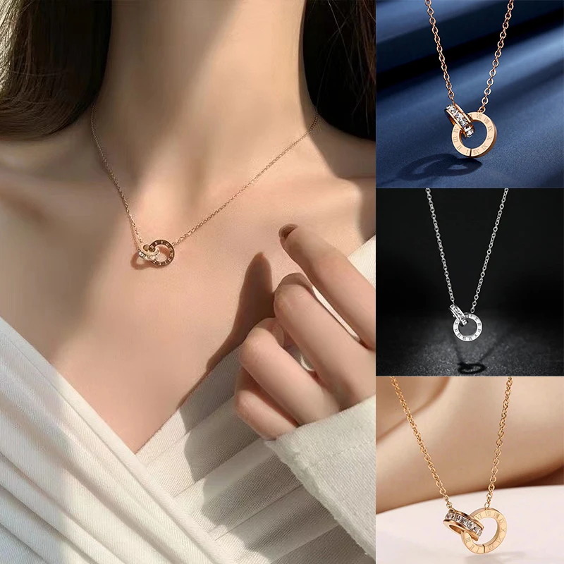 New Tend Roman Numerals Necklace Luxury Double Ring Choker Chain Women Girls Stainless Steel Party Birthday Jewelry Choker Gifts
New Tend Roman Numerals Necklace Luxury Double Ring Choker Chain Women Girls Stainless Steel Party Birthday Jewelry Choker Gifts