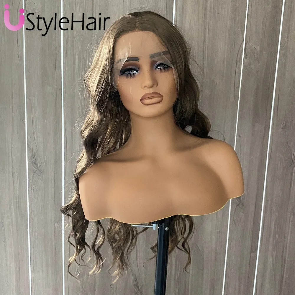 UStyleHair Brown Wig Lace Front Wig Synthetic Long Body Wave Wigs Heat Resistant Lace Wig Daily Used Cosplay Natural Hairline 5 S5fe53dfe6e314df883914c2edfeeaa56V