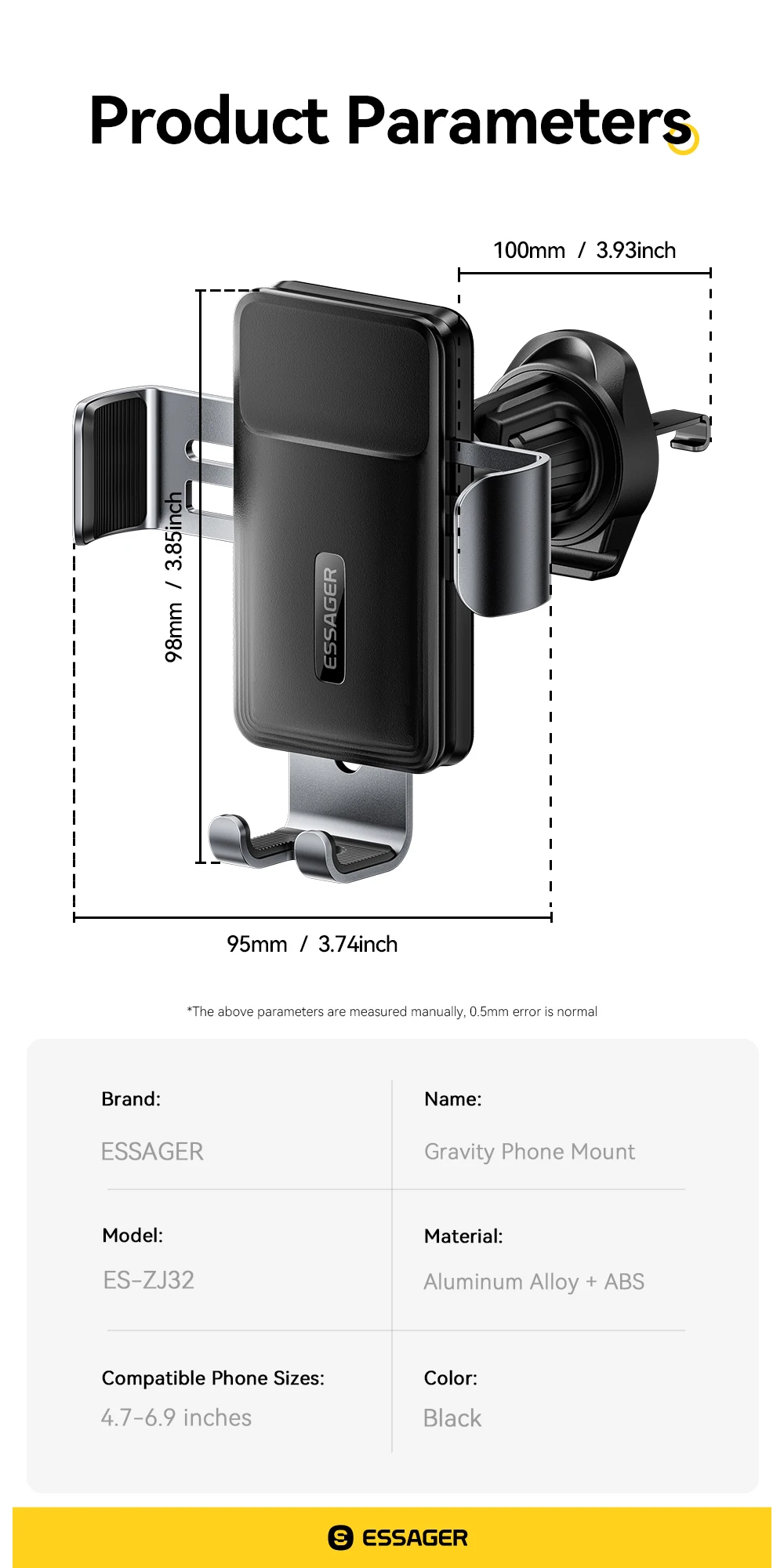 Essager Gravity Car Phone Holder Air Vent Clip Mount Mobilephone Stand For 4.7-6.5 Inch Phone For iPhone 16 15 14 13 Pro Xiaomi Essager Gravity Car Phone Holder Air Vent Clip Mount Mobilephone Stand For 4.7-6.5 Inch Phone For iPhone 16 15 14 13 Pro Xiaomi