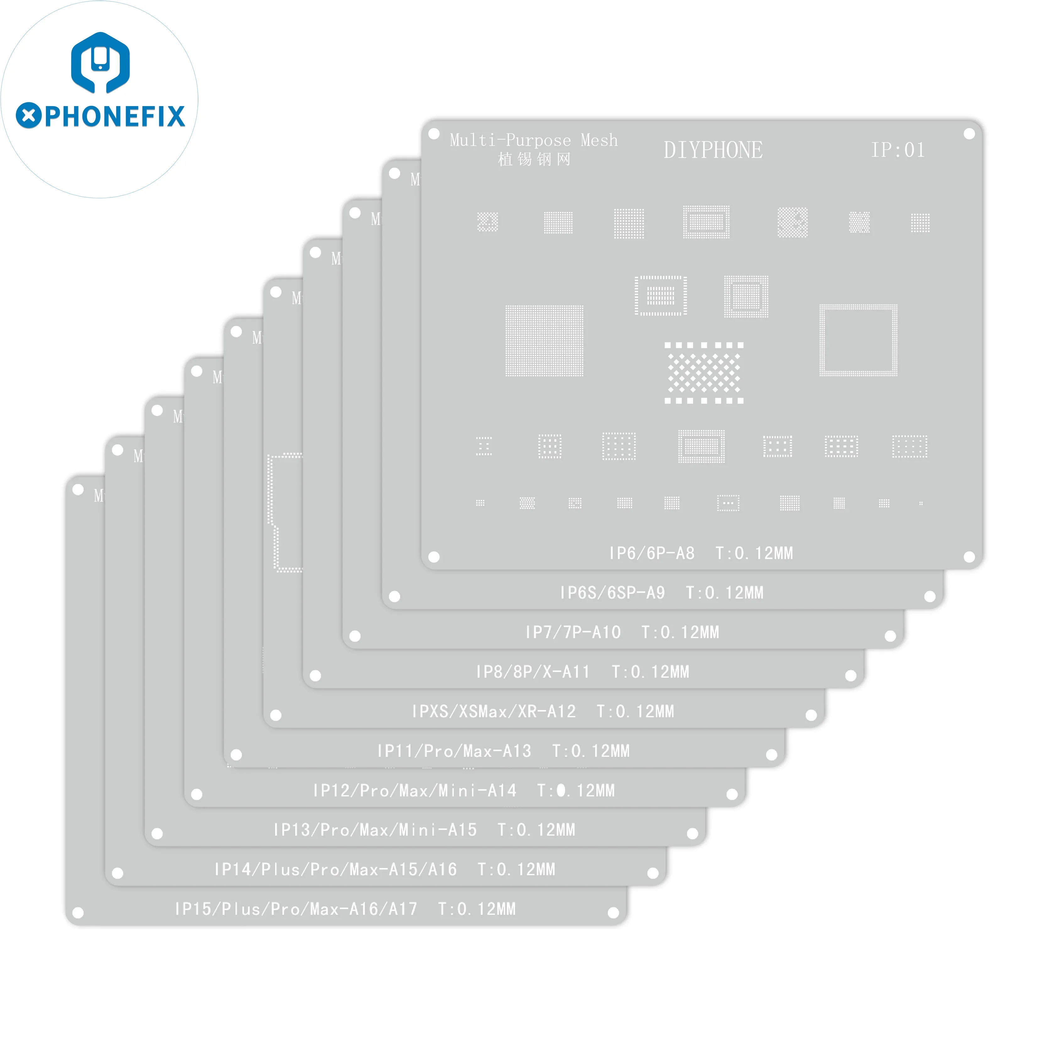 PHONEFIX BGA Reballing Stencil For iPhone 5 6 7 8 X 11 12 13 14 15 Series Motherboard CPU IC Planting Tin Template Steel Mesh
PHONEFIX BGA Reballing Stencil For iPhone 5 6 7 8 X 11 12 13 14 15 Series Motherboard CPU IC Planting Tin Template Steel Mesh