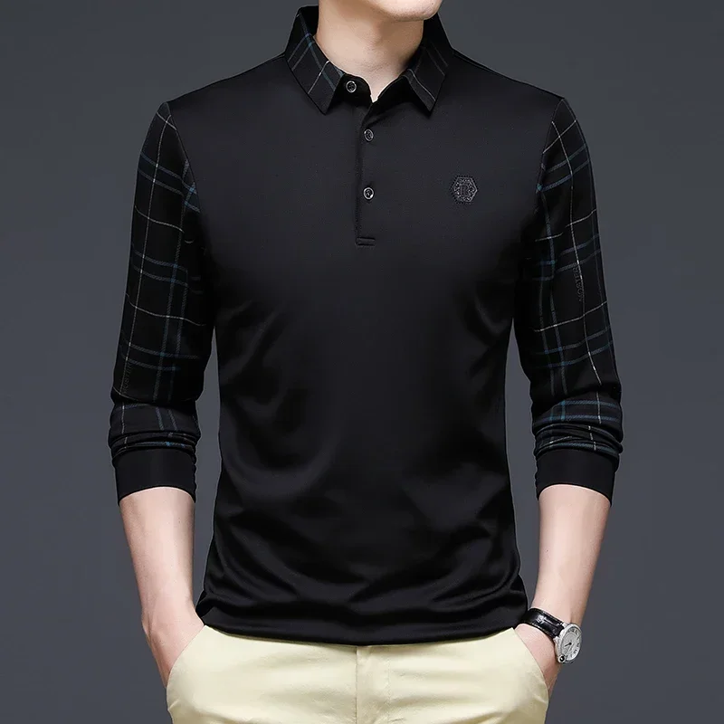 

Рубашка-поло D14 мужская с длинным рукавом, деловой стиль, повседневная дизайнерская Роскошная приталенная одежда, 2024