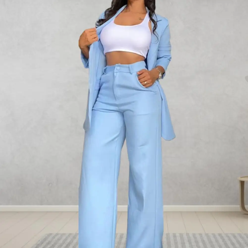 

Women Office Suit Stylish Women's Coat Pants Suit Single-breasted Jacket Wide Leg Pants Fashionable Commute Set for Ladies Women