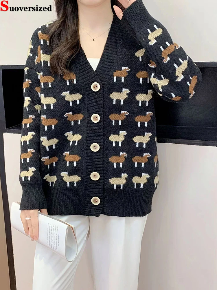 Single Breasted Sweater Coats Cartoon Loose Printted V-neck Knitwears Cardigan Cute Casual Spring Fall Malhas Jackets New Tops
Single Breasted Sweater Coats Cartoon Loose Printted V-neck Knitwears Cardigan Cute Casual Spring Fall Malhas Jackets New Tops