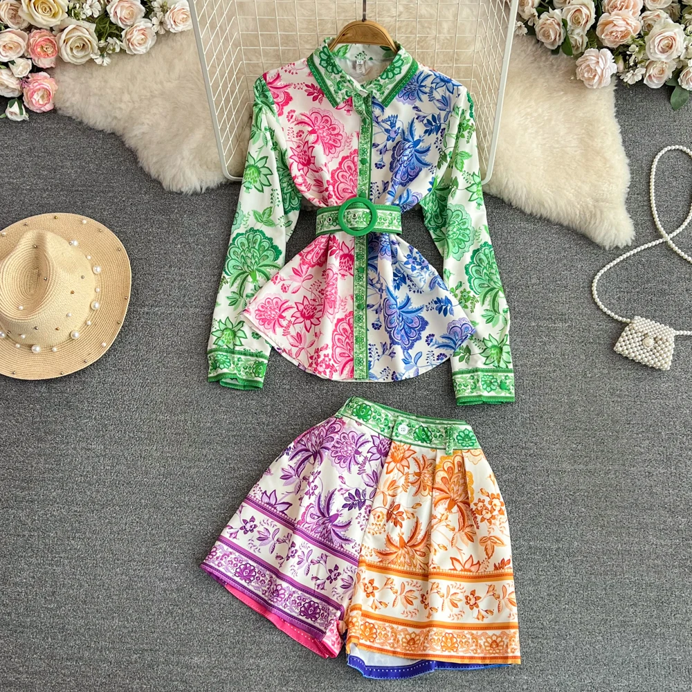 Fashion Europe and the United States Retro Long-sleeved Printed Single-breasted Shirt High-waisted Wide Leg Shorts Two-piece Set
Fashion Europe and the United States Retro Long-sleeved Printed Single-breasted Shirt High-waisted Wide Leg Shorts Two-piece Set