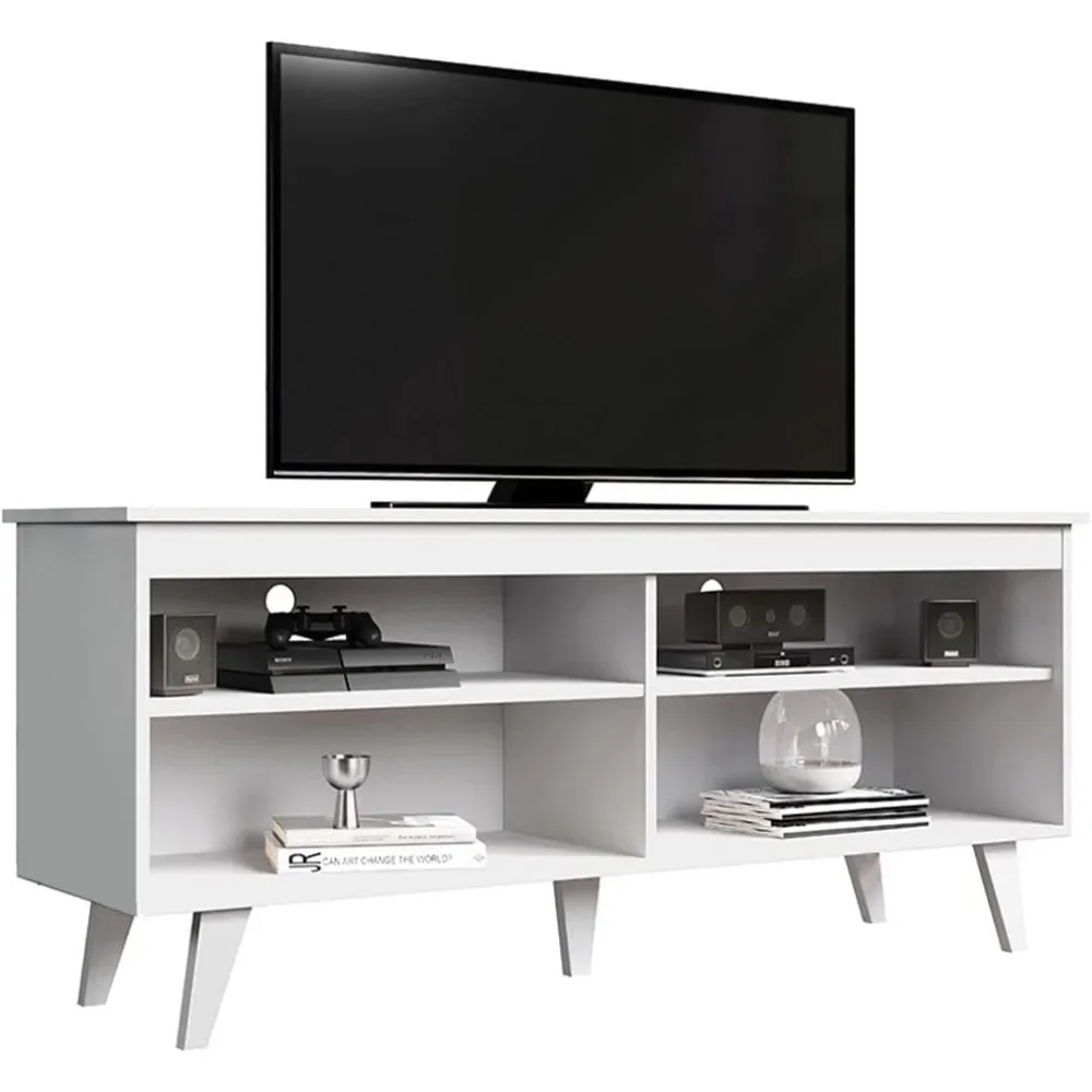 

Madesa TV Stand Cabinet with 4 Shelves and Cable Management, TV Table Unit for TVs up to 55 Inches, Wooden, – White