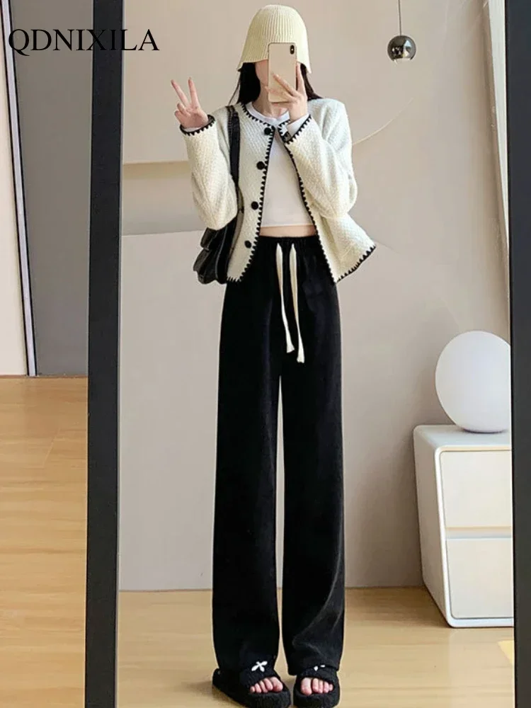 

Corduroy Casual Korean Fashion Woman Sweatpants Wide Leg Pants 2023 Autumn Winter Women Pants Plush Brushed High Waist Straight