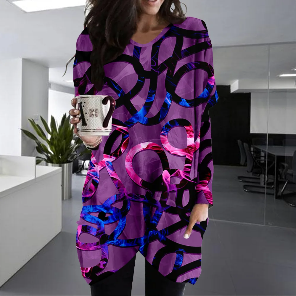 New 3D Print Retro Smog Casual O-neck Loose Slit Printing Dress Women's Spring Autumn With pocket Purple Clothing
New 3D Print Retro Smog Casual O-neck Loose Slit Printing Dress Women's Spring Autumn With pocket Purple Clothing