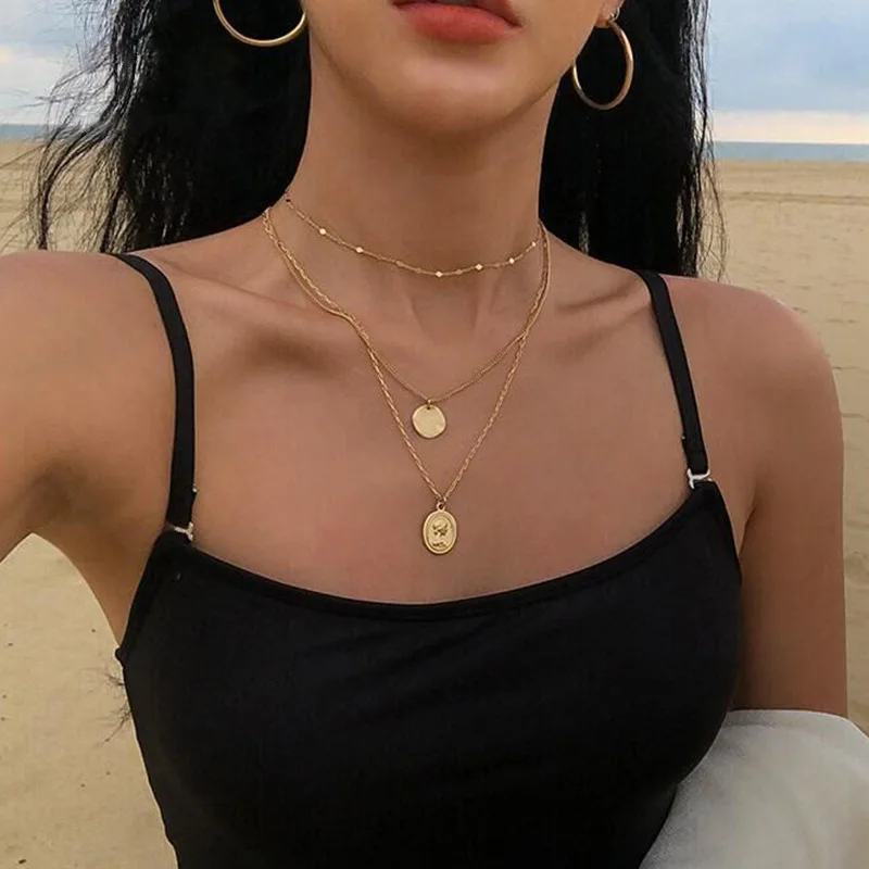 Renya Multi-layer Necklaces Coin Chain Choker for Women Metal Gold Color Fashion Portrait Chunky Chain Necklaces Jewelry Gift
Renya Multi-layer Necklaces Coin Chain Choker for Women Metal Gold Color Fashion Portrait Chunky Chain Necklaces Jewelry Gift