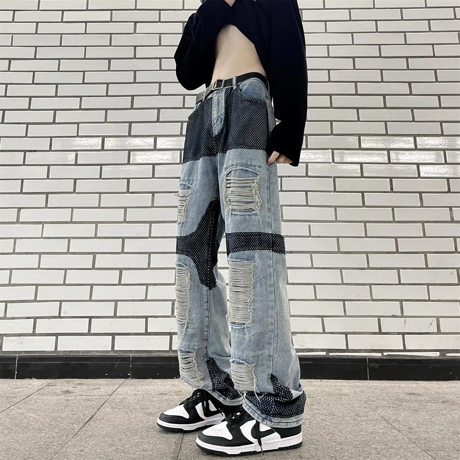 Mesh Splicing Ripped Denim Jeans for Men Streetwear Casual Pants Men's Hip Hop Jeans Male Mopping Trousers mens pantalon
Mesh Splicing Ripped Denim Jeans for Men Streetwear Casual Pants Men's Hip Hop Jeans Male Mopping Trousers mens pantalon