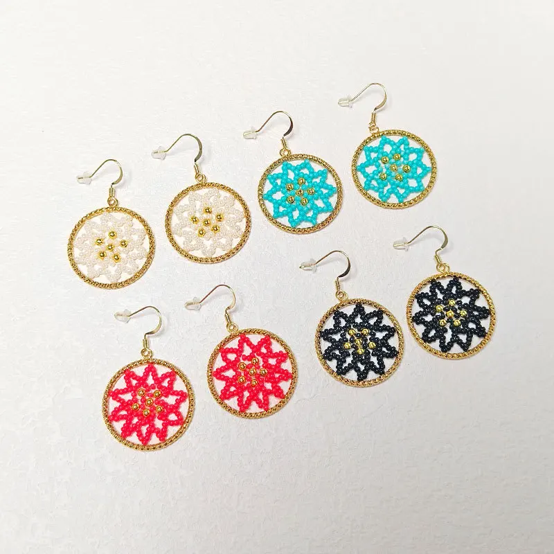 

Rice bead earrings Circle Sunflower Hollow out Originality Colour Crystal Bohemia Hand knitting Alloy Fashion Beaded earrings