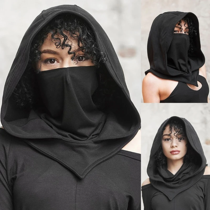 

Halloween Hooded Balaclava Medieval Hat With Veil Hooded Cloak Cosplay Hooded Hat Anti droplet Balaclava Breathable Face Cover