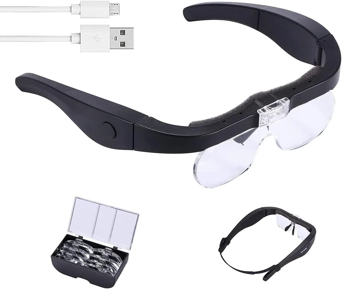 Rechargeable Magnifying Glasses, Head Magnifier Glasses with 2 LED Lights and Detachable Lenses 1.5X, 2.5X, 3.5X,5X,
Rechargeable Magnifying Glasses, Head Magnifier Glasses with 2 LED Lights and Detachable Lenses 1.5X, 2.5X, 3.5X,5X,