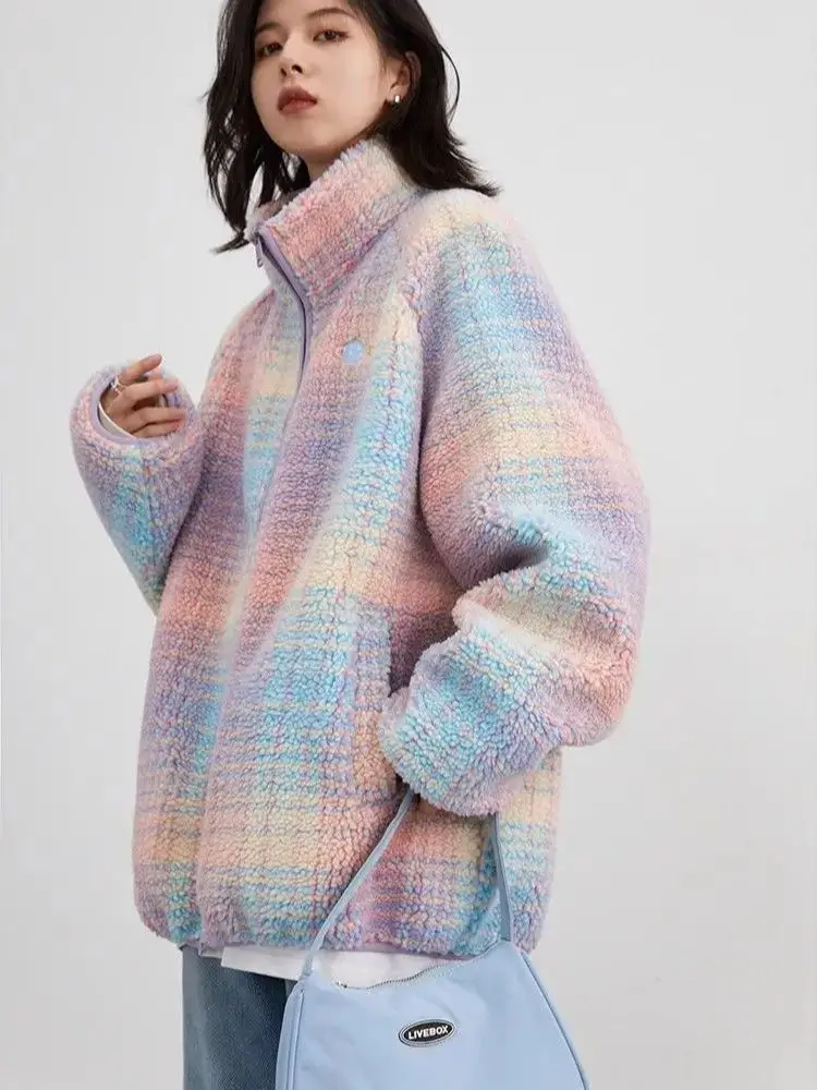 Women Jackets Loose Streetwear New Rainbow Stripe Warm Woman Coat Female Outerwear Woman Clothing Autumn Winter
Women Jackets Loose Streetwear New Rainbow Stripe Warm Woman Coat Female Outerwear Woman Clothing Autumn Winter
