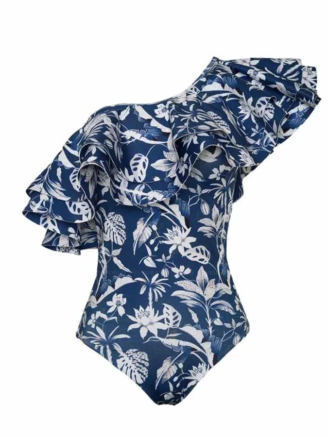 One-Shoulder Ruffled Beach Outfits 2023 Fashion Women Swimwear Summer Biue Printed Swimsuit Sexy / New Delicate Beachwear
One-Shoulder Ruffled Beach Outfits 2023 Fashion Women Swimwear Summer Biue Printed Swimsuit Sexy / New Delicate Beachwear