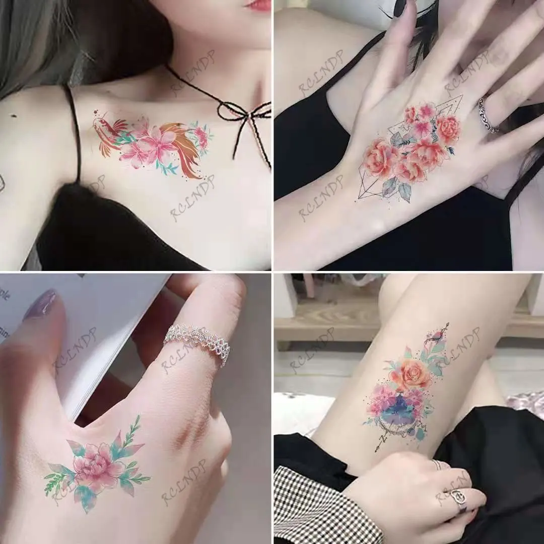 

30 Pcs Waterproof Temporary Tattoo Sticker Moon Feather Color Flowers Clavicle Hand Flash Tatoo Fake Tatto for Men Women