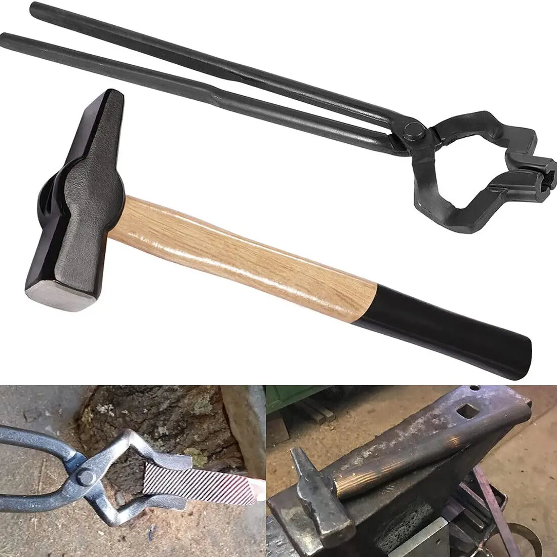

TM Knifemaking and Blacksmithing Tongs 16" Z V-Bit Style Tongs & Blacksmiths' Hammer (0000811-1000) for Bladesmith Blacksmith