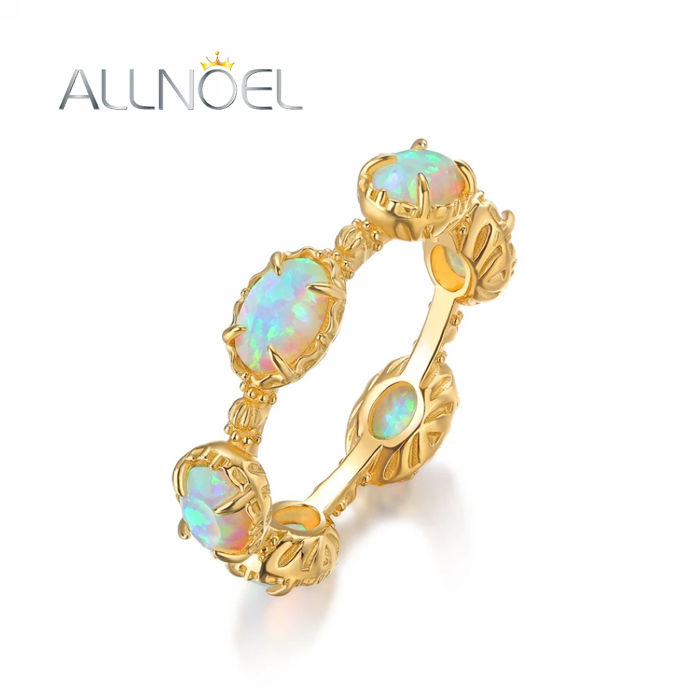

Женское кольцо ALLNOEL, цельное 925 пробы Серебряное кольцо с искусственным опалом, позолоченное винтажное шикарное вечерние, Подарочные ювелирные изделия
