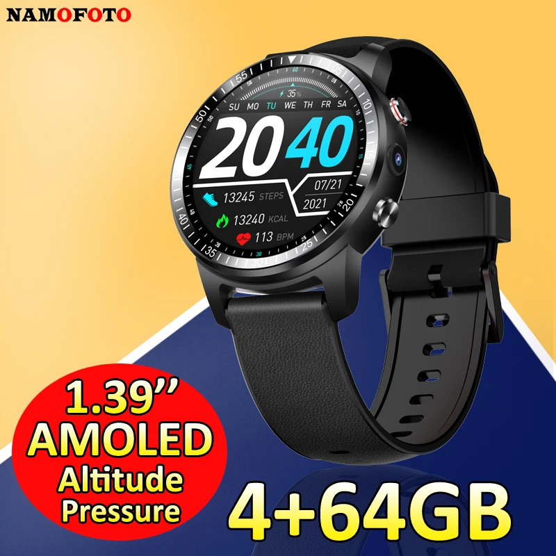 

NAMOFOTO 4G Smart Watch LTE 1.39'' AMOLED 456*456 HD Screen 2+16GB HD Camera 800mAh GPS SIM Card Wi-Fi Android Men Smartwatch