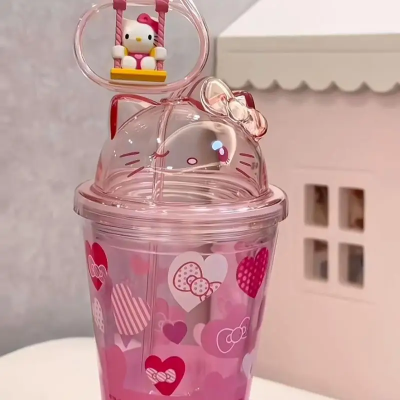 

Sanrioed Anime Cartoon Hello Kittys Water Cup Ins Girly Heart Kawaii Large Capacity Portable Straw Cup Holiday Gifts