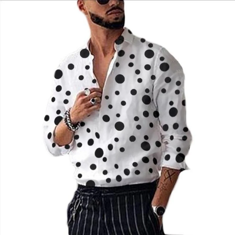 

Polka dot pattern Fashion Casual Shirt Men's Turndown Collar Single Breasted Long Sleeved Shirts