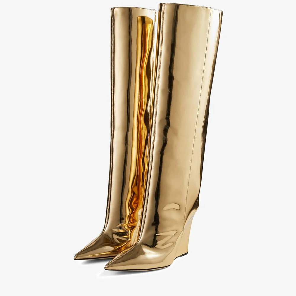 Wedge Heel Women Pointed Toe Knee High Boots Female Gold Pink Silver Spring Autumn Slip On Long Boots Shoes
Wedge Heel Women Pointed Toe Knee High Boots Female Gold Pink Silver Spring Autumn Slip On Long Boots Shoes