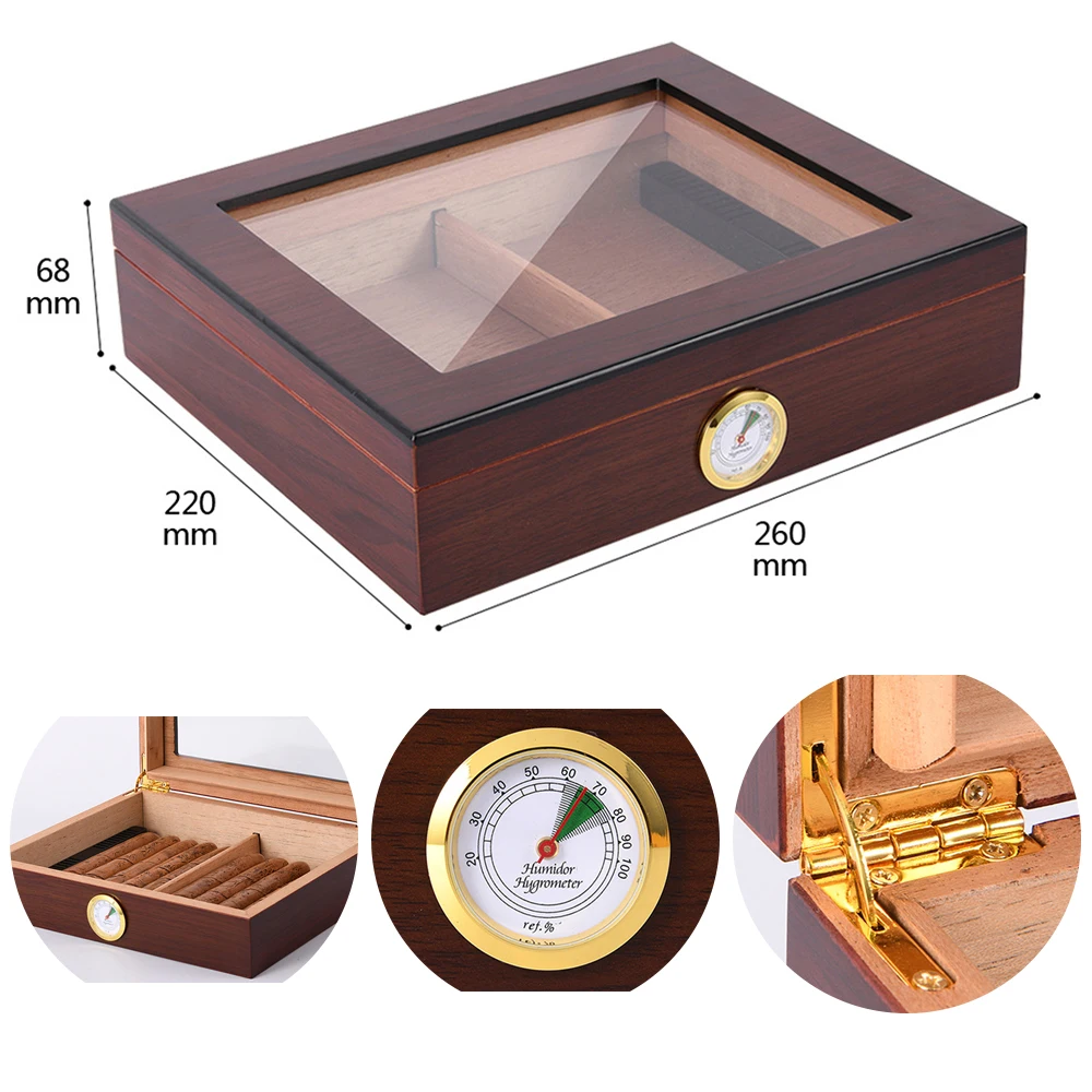 

Портативная дорожная коробка-хьюмидор для сигар из кедрового дерева с увлажнителем и гигрометром