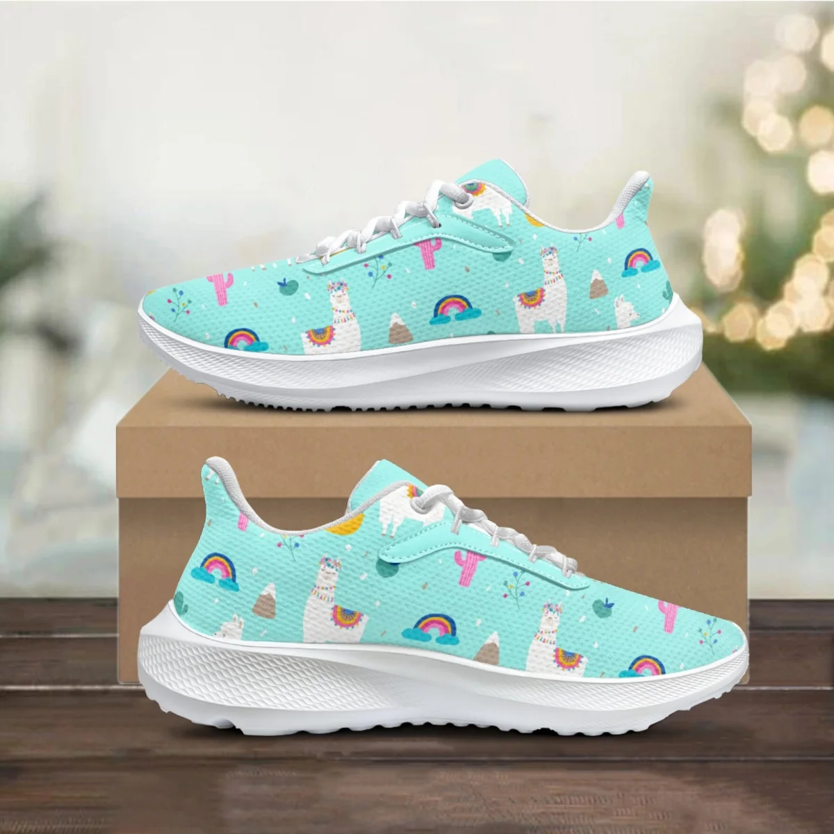 

Lightweight Lace Up Running Sneakers New Cute Alpaca Pattern Women's Breathable Sport Shoes Animal Lovers Gift Girls Flats 2023