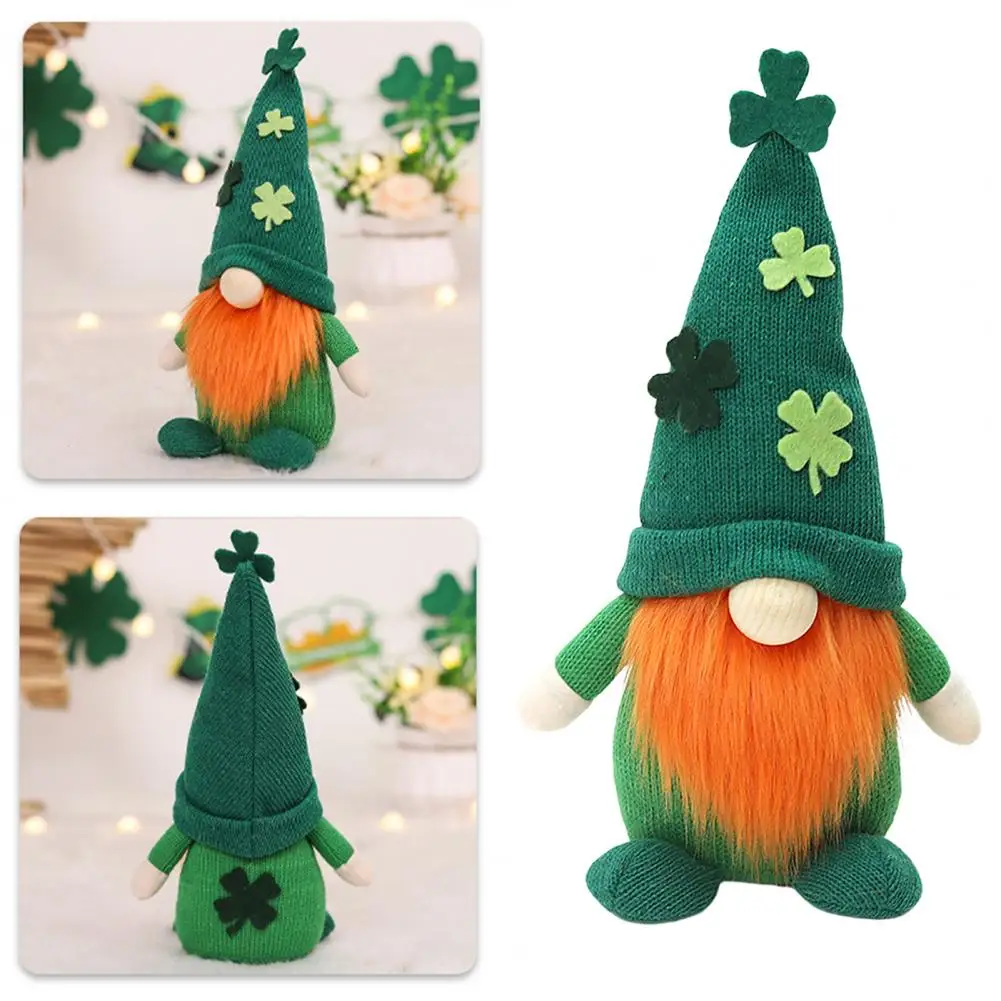 

Clover Decor Gnome Doll Handcrafted Irish St Patricks Day Gnome Doll Couple Decor with Green Shamrock Table Decoration Knitted