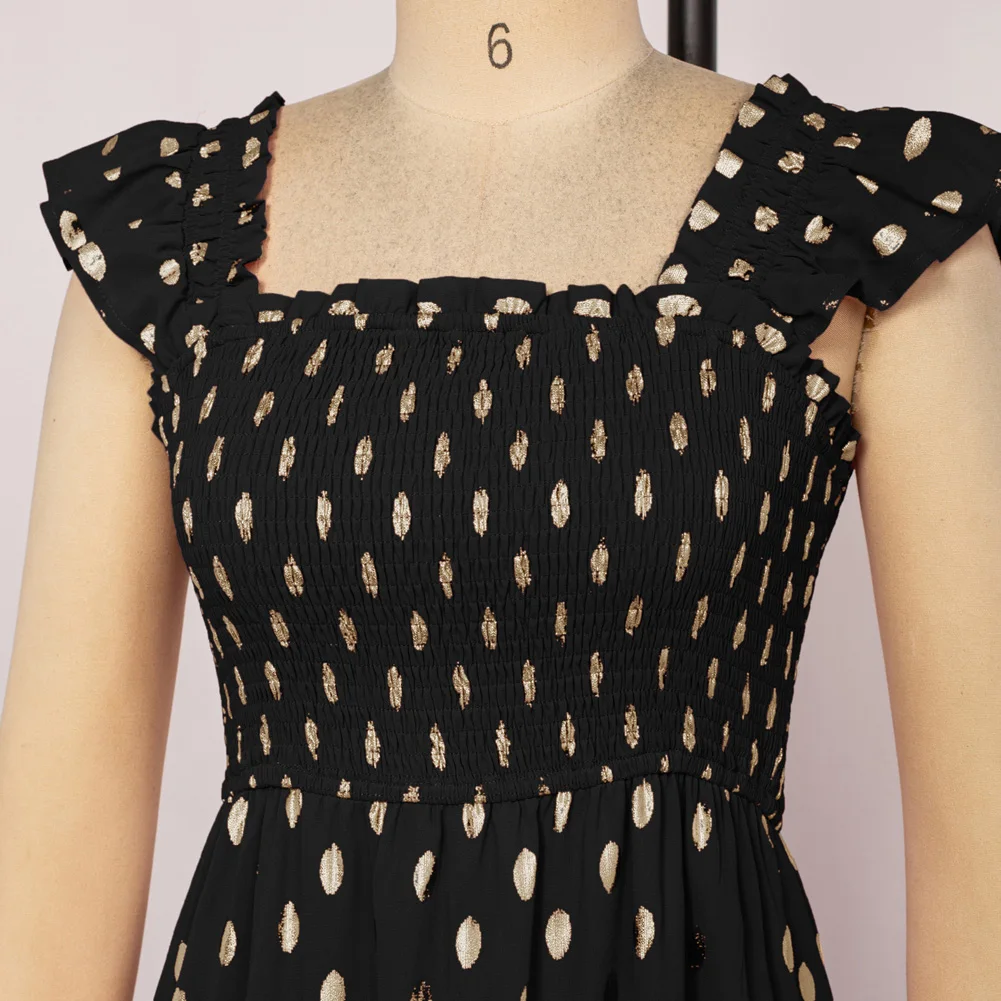 

Женское Многоярусное шифоновое платье в горошек GK, летнее праздничное платье-трапеция без рукавов с квадратным вырезом и поясом на резинке