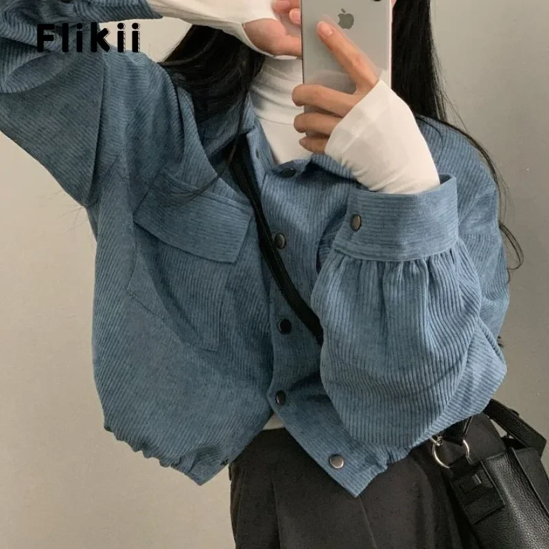2023 Winter Korean Style Slim Casual Turn-down Collar Corduray Shirt Women Fashion Streetwear Style Blue Y2K Loose Short Blouse
2023 Winter Korean Style Slim Casual Turn-down Collar Corduray Shirt Women Fashion Streetwear Style Blue Y2K Loose Short Blouse
