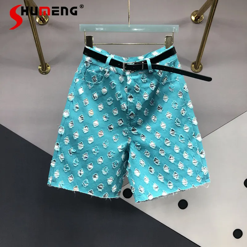 Summer Sky Blue Hole Patch Fifth Jeans Female 2023 New High Waist Figure Flattering Middle Pants Wide-Leg Straight Pants
Summer Sky Blue Hole Patch Fifth Jeans Female 2023 New High Waist Figure Flattering Middle Pants Wide-Leg Straight Pants