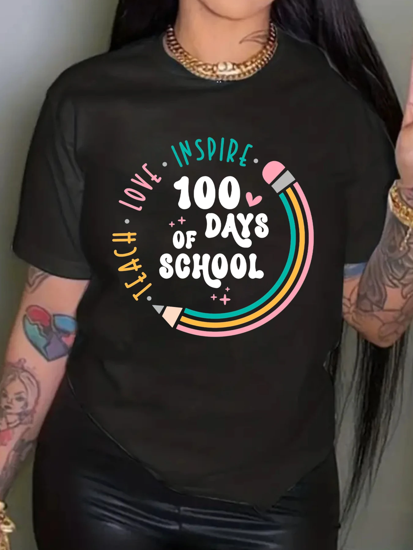 

Футболка женская с круглым вырезом, персонализированный топ с надписью «100Th Day of School», подарок для учеников на День учителя