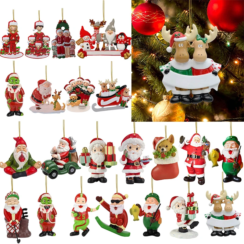 

2D Flat Cartoon Mini Santa Claus Christmas Pendant Acrylic Snowman Couple Elk Signs Xmas Tree Hanging Ornaments New Year Decor