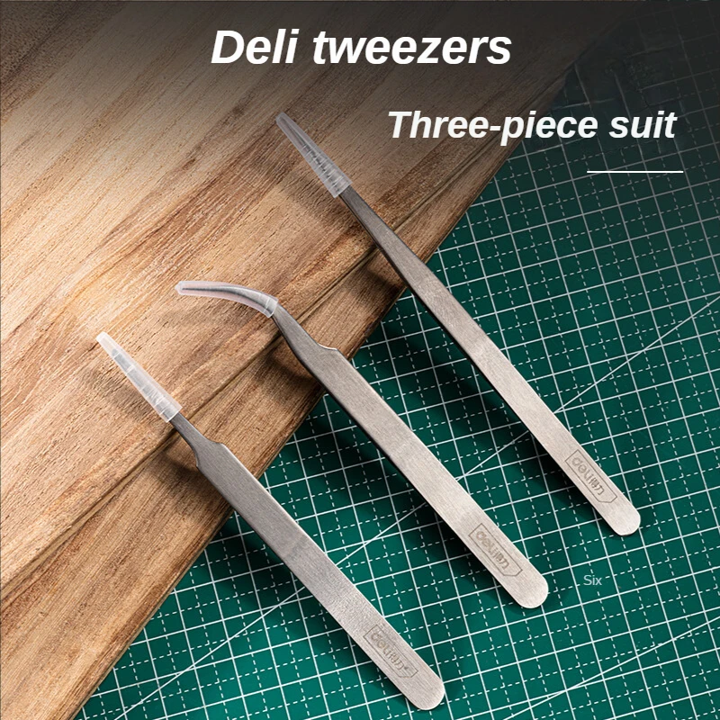 Deli 3PCS Anti-static Curved Straight Tipstainless steel Forceps Precision Soldering Tweezers Set Electronic ESD Tweezers Tool
Deli 3PCS Anti-static Curved Straight Tipstainless steel Forceps Precision Soldering Tweezers Set Electronic ESD Tweezers Tool