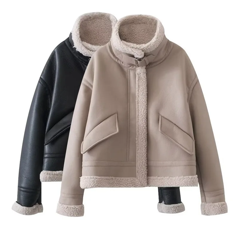Women Fashion Thick Warm Faux Leather Shearling Jacket Coat Vintage Long Sleeve Flap Pocket Female Outerwear Chic Tops
Women Fashion Thick Warm Faux Leather Shearling Jacket Coat Vintage Long Sleeve Flap Pocket Female Outerwear Chic Tops