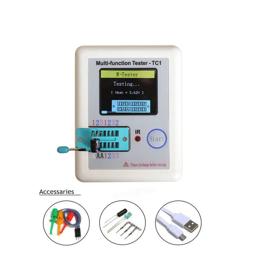 

LCR-TC1 1.8" TFT LCD Display Multi-meter Transistor Tester Diode Triode Capacitor Resistor Test Meter ESR LCR NPN PNP MOSFET COD