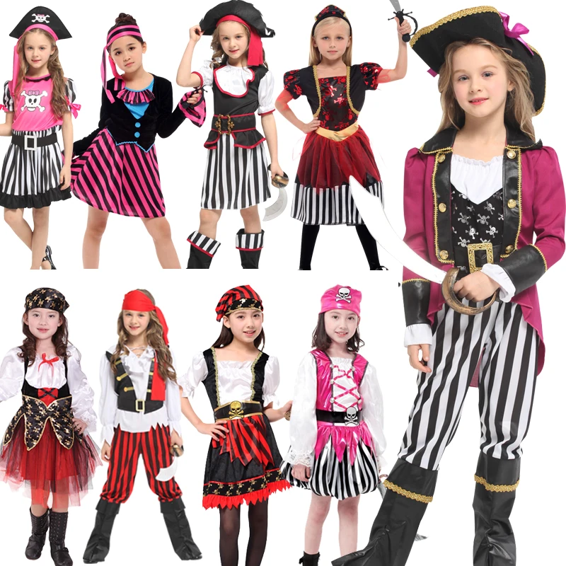 

Kids Caribbean Pirate Girl Captain Costume Carnival Masquerade Party Children Girls Fancy Dress Cosplay Clothes