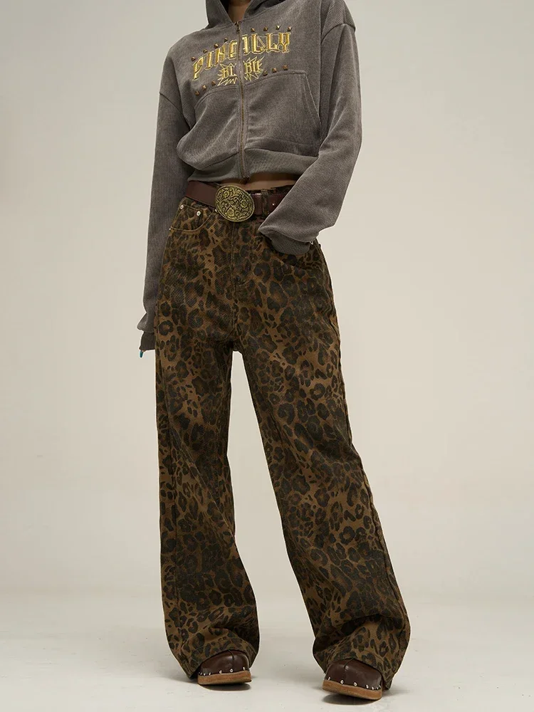 

National Fashion American Retro High Street Pants Menswear Fashion Brand Pu Shuai Fried Street Niche Leopard Print Jeans Couple