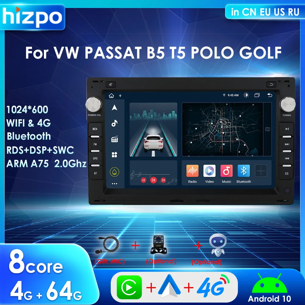 

Hizpo Octa Core 2din Carplay For VW PASSAT B5 T5 POLO GOLF Android Car Radio Multimedia Player GPS Navi BT 4G RDS DSP SWC NO DVD