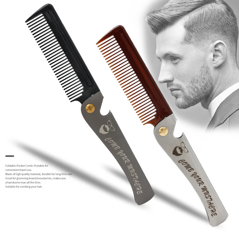 

Beard Brush Comb Folding Stainless Steel Comb Portable Men Moustache Plastic Fine Tooth Clip Salon Styling Accessories