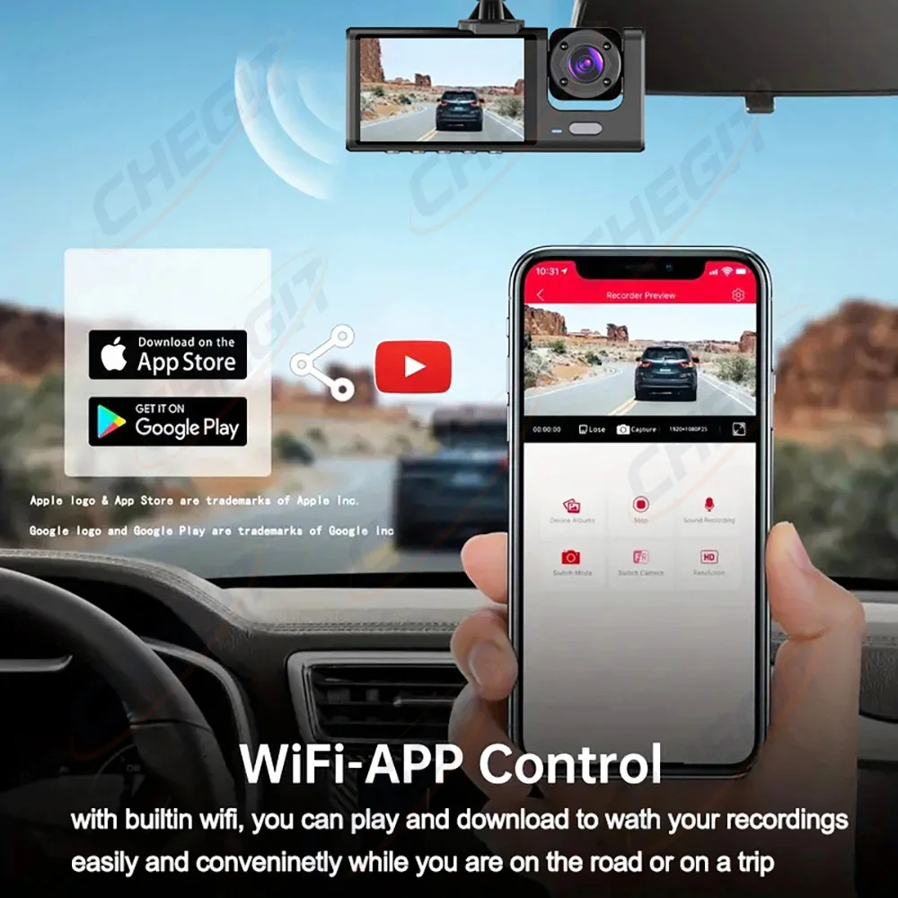 Cámara de salpicadero WIFI, 3 cámaras, 1080P, DVR para coche, 2/3 lentes, grabadora de vídeo, caja negra, cámara de salpicadero, grabación en bucle automático, accesorios para coche Cámara de salpicadero WIFI, 3 cámaras, 1080P, DVR para coche, 2/3 lentes, grabadora de vídeo, caja negra, cámara de salpicadero, grabación en bucle automático, accesorios para coche